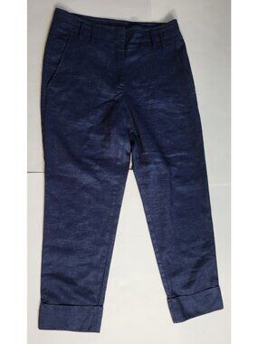Theory Womens Navy Linen Cuffed Pants Trouser Office Business Classic Size 8
